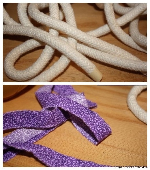 Корзина из веревки и лоскутков