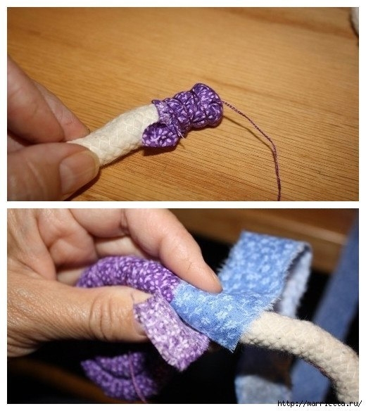 Корзина из веревки и лоскутков