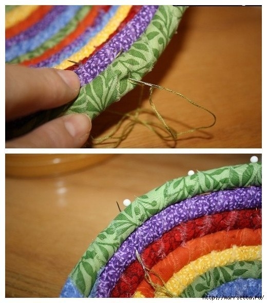 Корзина из веревки и лоскутков