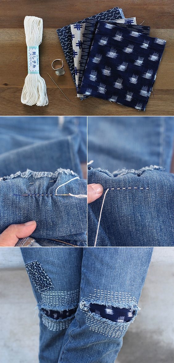 Применяем технику сашико для ремонта джинс.