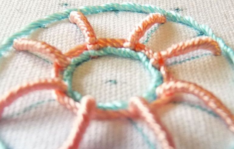 Объёмная вышивка цветка крупным планом