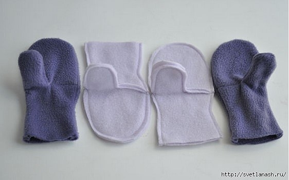 Двусторонние варежки из флиса