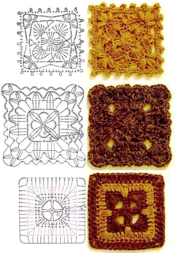 Бабушкины квадраты в вязании - 30 схем.