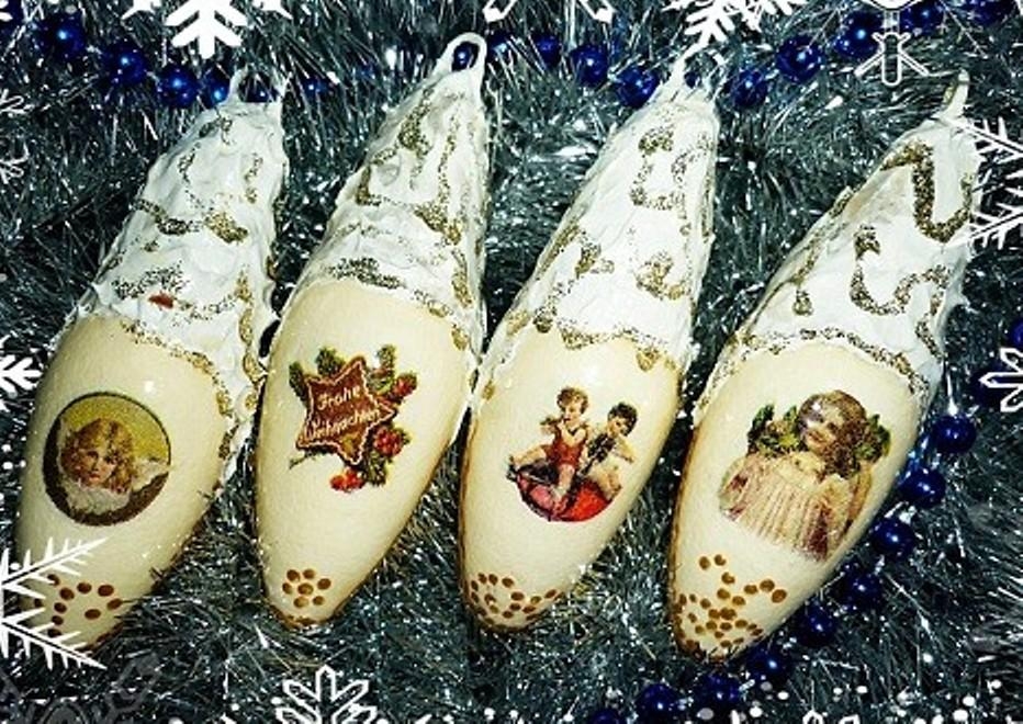 Елочные игрушки из лампочек. Идеи