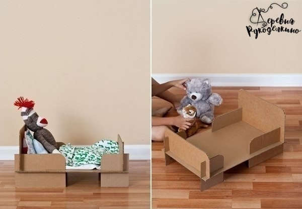 Кукольная кроватка из картонной коробки