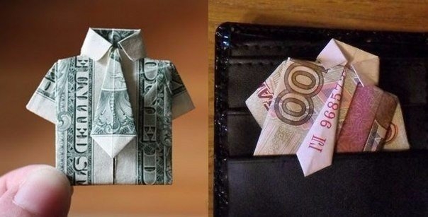 Нужен подарок? Оригами в помощь. Рубашка из денежной купюры.