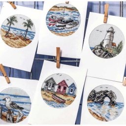 Вышитые открытки с морской тематикой