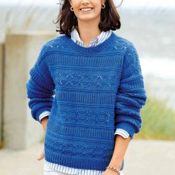 Джемпер с полосами из резинки и ажурных мотивов