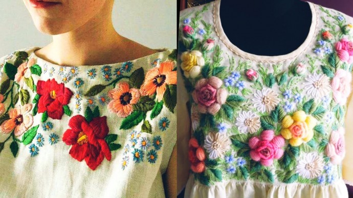 Вышитые цветы на одежде: красивые идеи для творчества