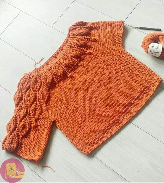 Джемпер "Листья" крючком