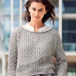 ​Короткий ажурный джемпер спицами