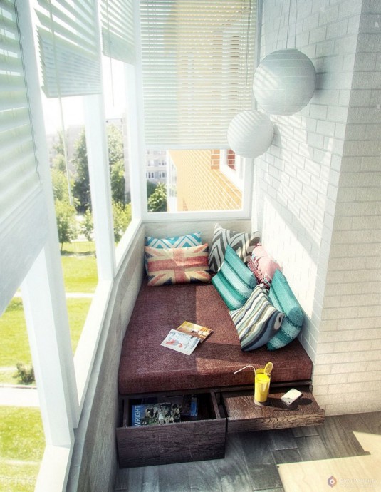 Место для отдыха на балконе или лоджии: идеи с подушками