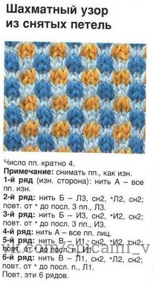 Многоцветные узоры спицами