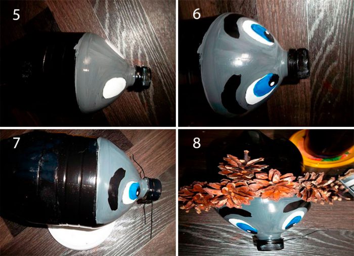 Ёжик из шишек и пластиковой бутылки