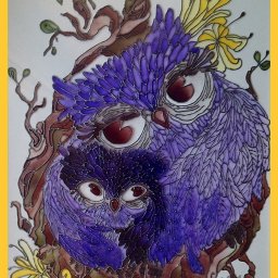 Мастер-класс по витражной росписи: картина "Совушки"