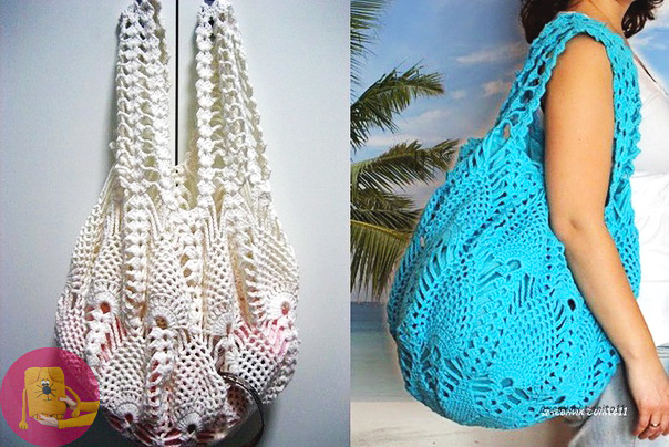 Летняя нарядная сумка-авоська узором "ананас"