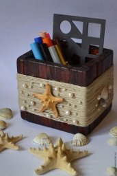 ​Деревянный органайзер с обмоткой бечевкой