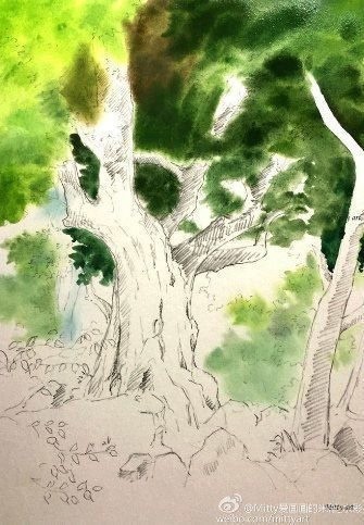 Урок рисования акварелью: старое мощное дерево