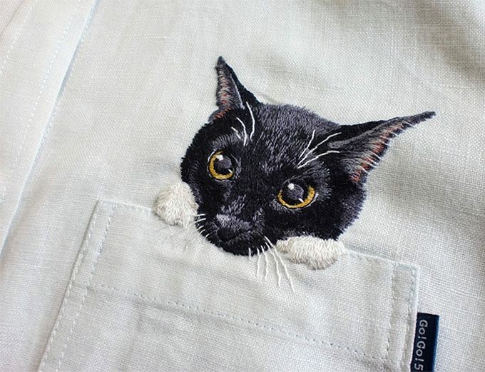 Забавные варианты украшения одежды вышивкой с кошками