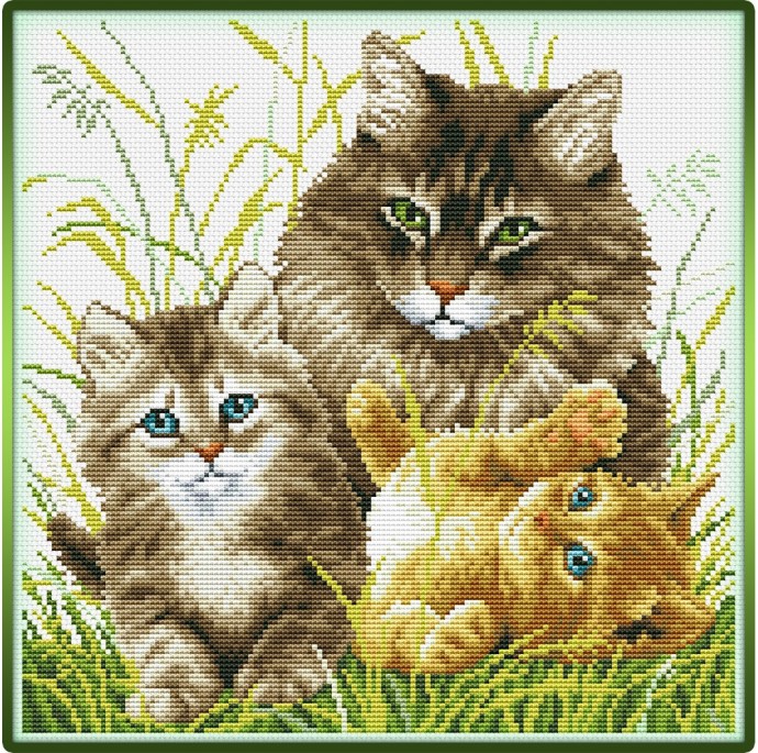 ​Кошка с котятами: вышивка крестиком