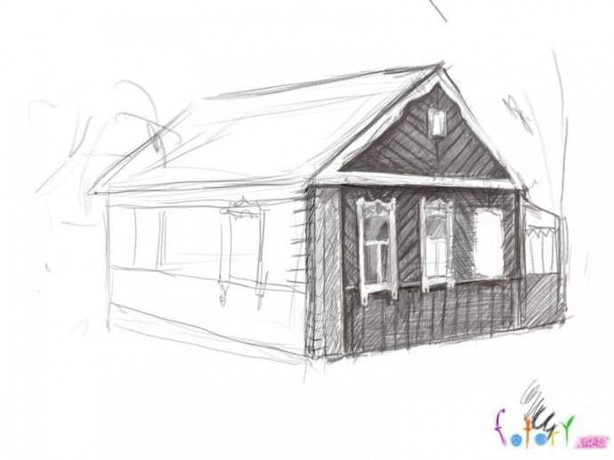 Рисуем деревенский домик