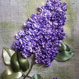 Объёмная вышивка: ветка сирени