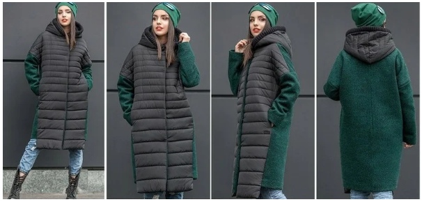 Модное комбинированное пальто по принципу «стежка»/«вязаный трикотаж»