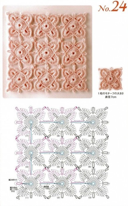 Безотрывное вязание крючком мотивов: схемы