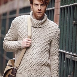 Великолепный мужской свитер с высоким воротом и аранами