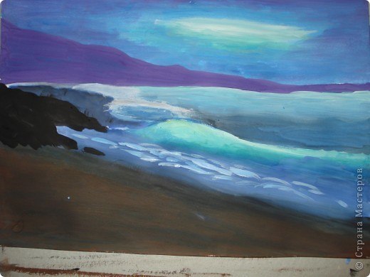 Рисуем ночной прибой гуашью