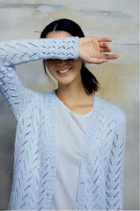 Небесно-голубой ажурный кардиган