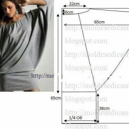 ​Выкройка трикотажного платья с рукавом "летучая мышь"