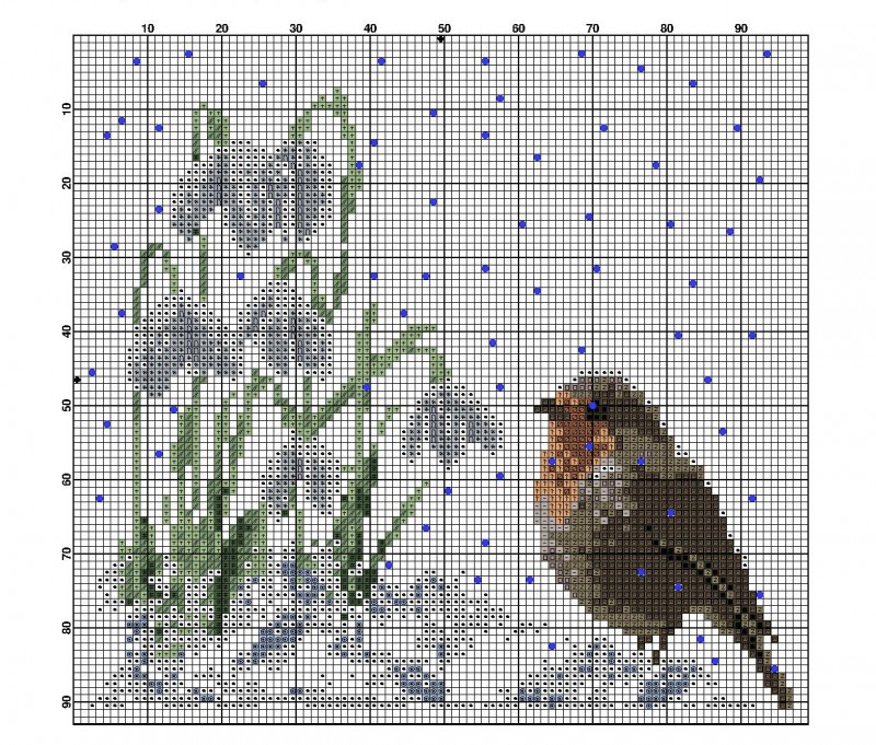 Вышивка "Птичка и подснежники"