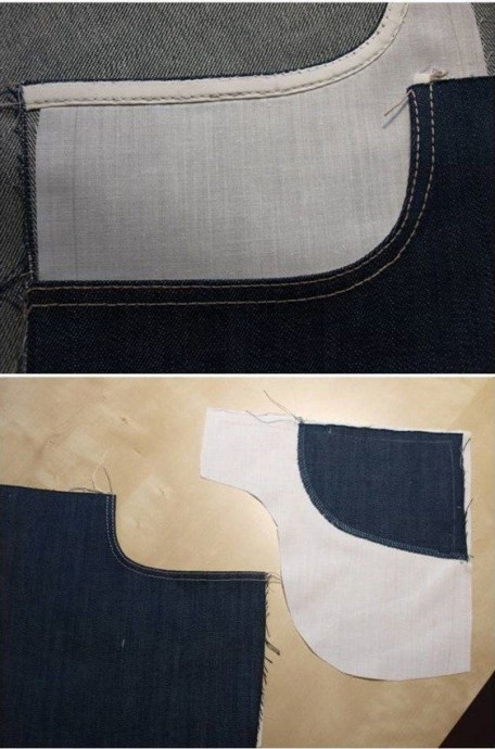 Обработка боковых карманов на джинсах