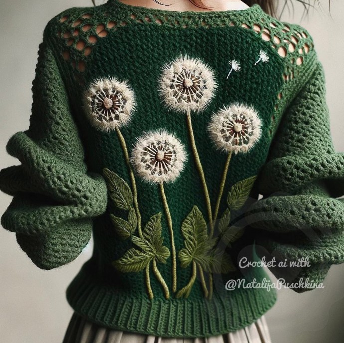 Вязаные цветы на пуловерах