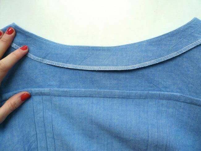 Обтачка горловины на рубашке без воротника