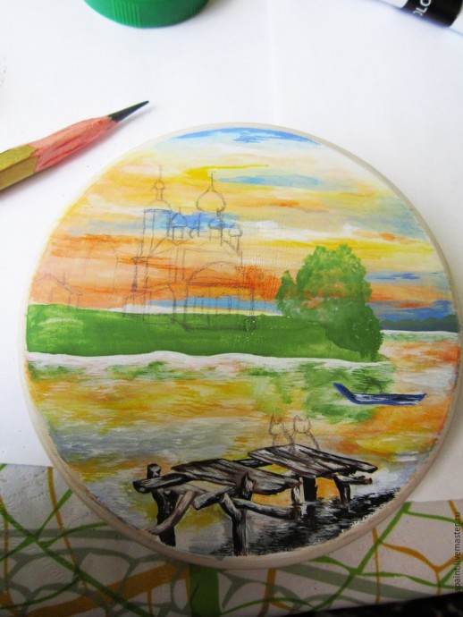 Расписываем шкатулочку с пейзажем и имитацией камня Расписываем шкатулочку с пейзажем и имитацией камня