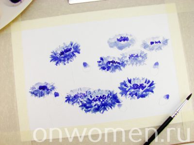 Васильки акварелью