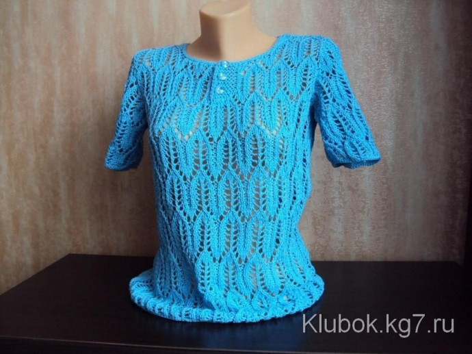 Ажурная летняя кофточка на спицах