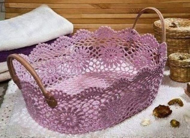Ажурная вязаная корзинка