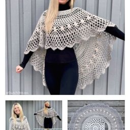 ​Ажурная накидка-пончо крючком