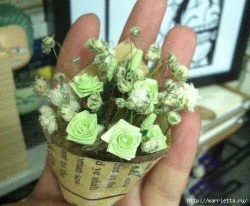 Миниатюрные букетики цветов из бумаги