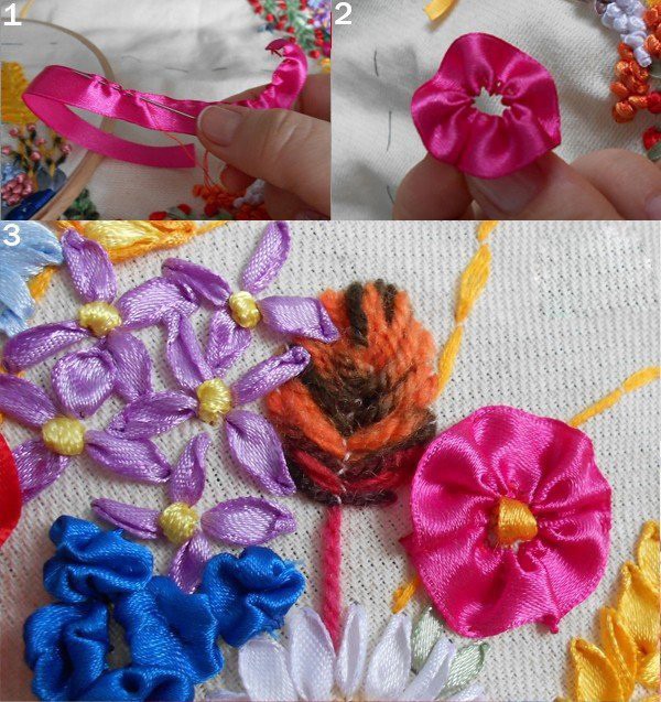 Большое панно: вышивка атласными лентами