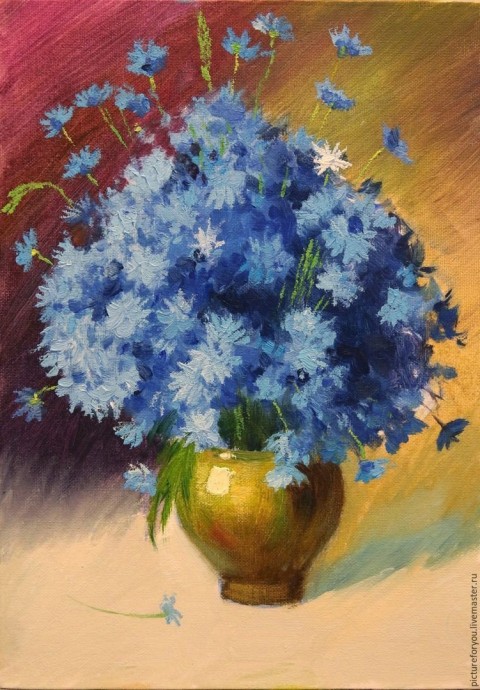 Урок рисования: букет васильков