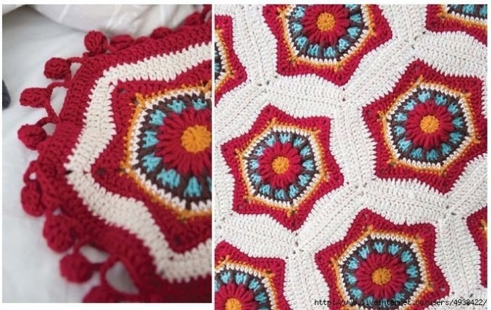 Покрывало из шестиугольных мотивов