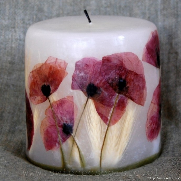 Цветочные свечи с использованием сухоцветов для романтических вечеров