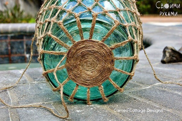 Декор бутылки веревкой