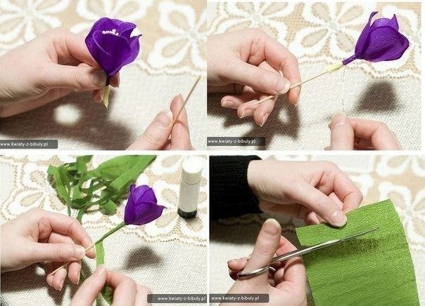 Букетик крокусов из гофрированной бумаги