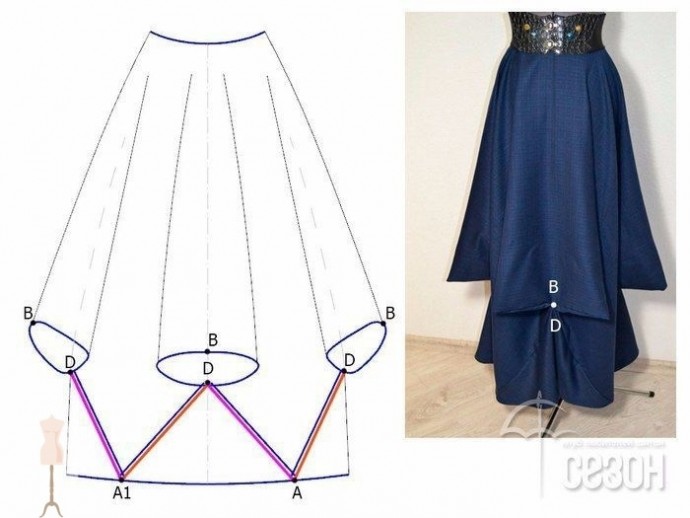 ​Интересная юбка-солнце на основе квадратов