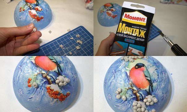 Декорируем шарик "Снегирь и рябина"
